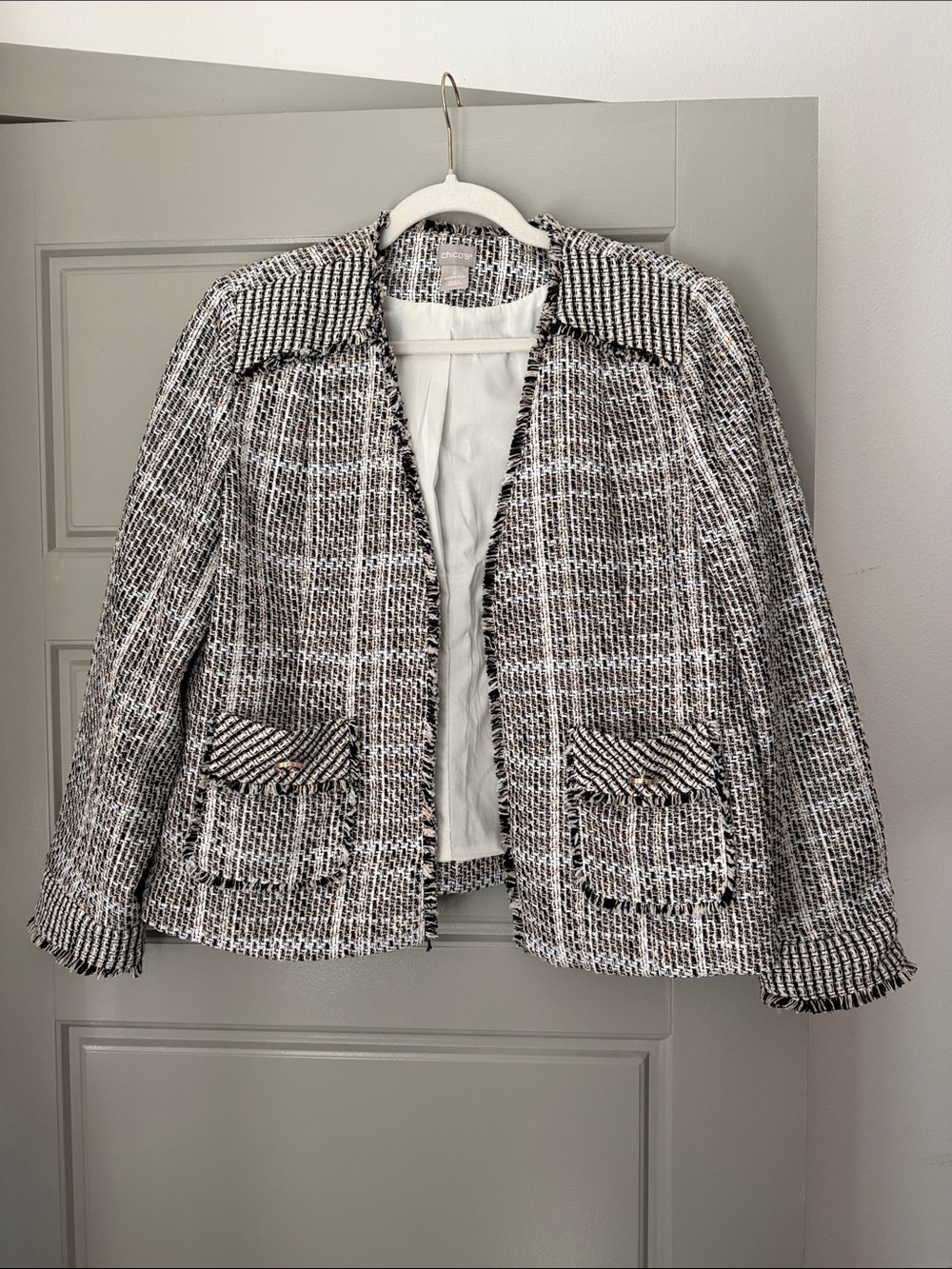 Chico’s Tweed Collar Blazer in Black & White Size 2 (12/14) NWT